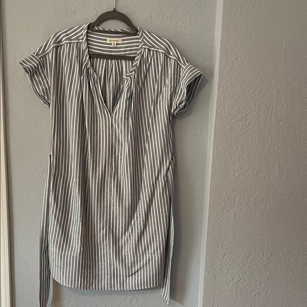Max Studio Blue and White Striped Midi Dress